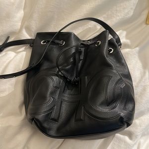 JIMMY CHOO LEATHER BUCKET BAG
